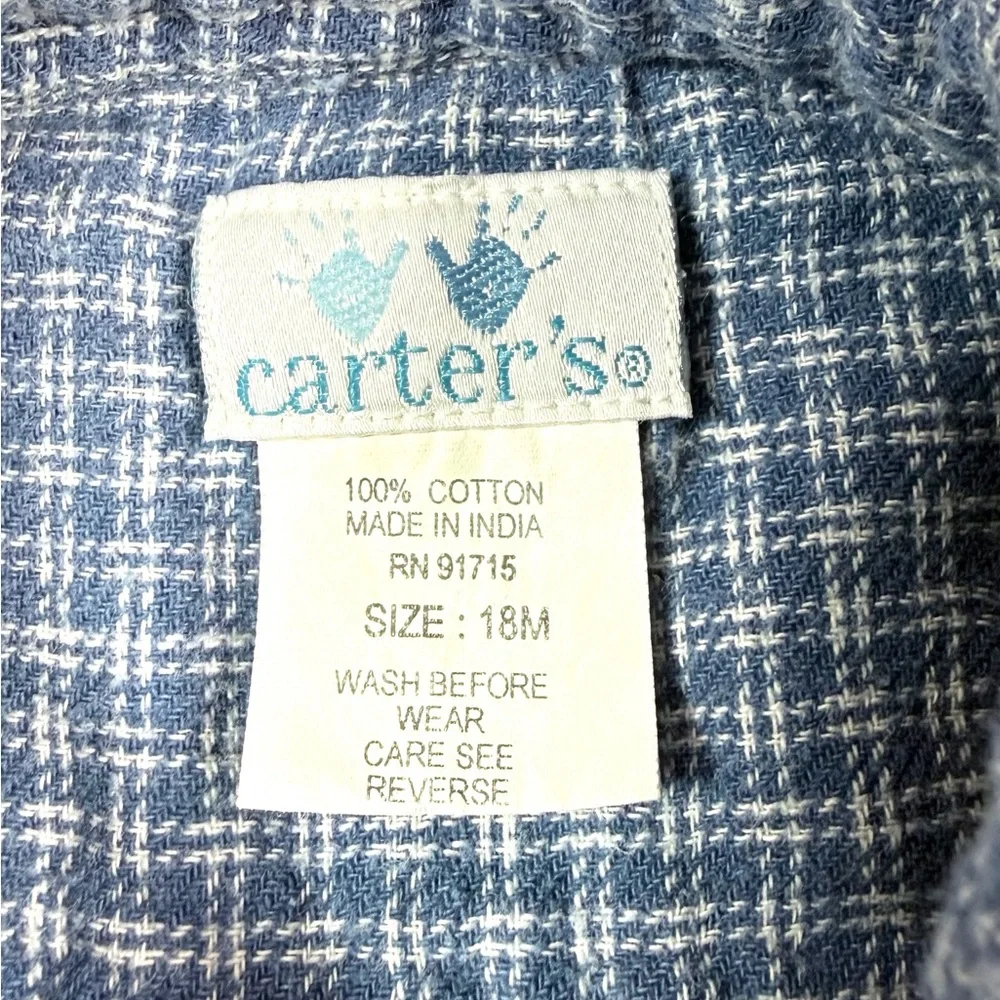 CARTERS Boys Button Up Shirt 18M‎ Blue Plaid Long Sleeve Classic Preppy Everyday